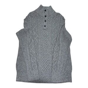 Banana Republic Gray Cable Knit Button Sweater XL Tall 80% Merino Wool Italian